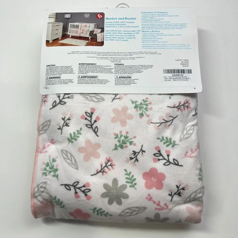 Fisher Price Baby Blanket Baby Booties‎ Set Woodland Wonders Floral Flee